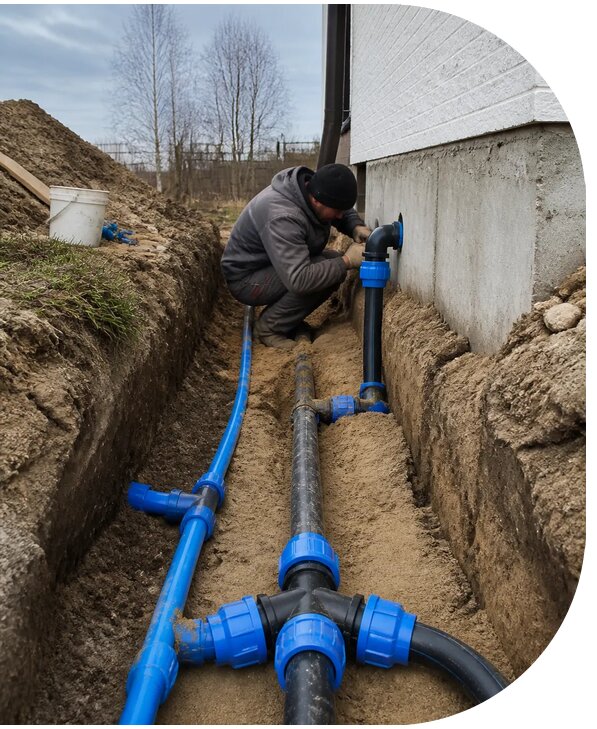 Монтаж наружного водопровода на участке под ключ в Шумерле